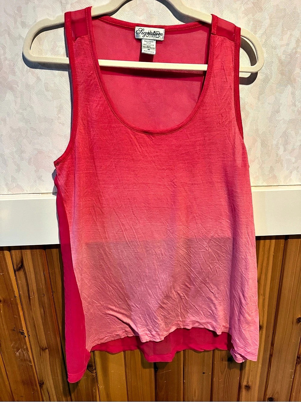 Signature Sheer Tank Top in Pink Size Medium